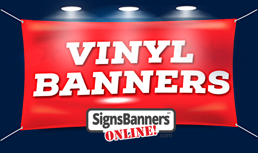 Dark Blue Frame with bright RED VINYL BANNER sign