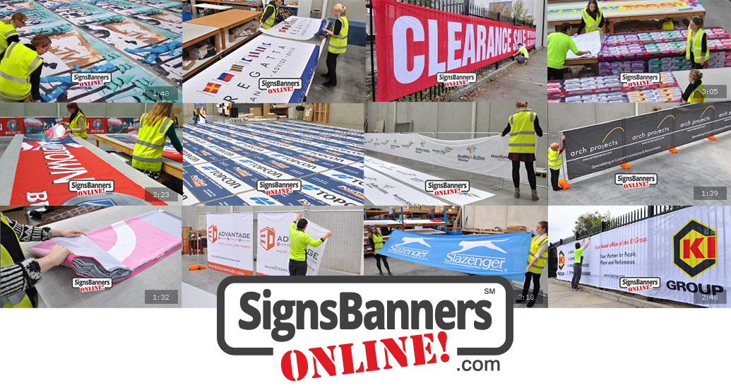 All banners and signs. Shows work produced by Signs Banners Online.