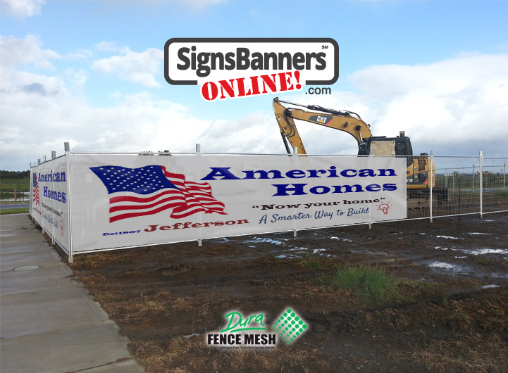 American Homes Fence Banners surrounding the construction stage fence. Tied with zip wires.