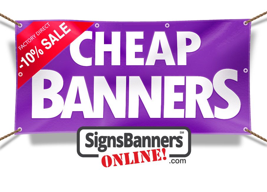 Made cheap banners a purple depiction of a banner sign