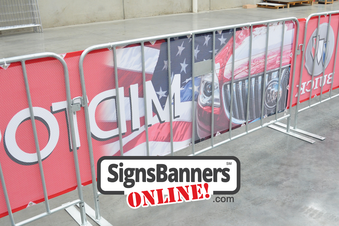 Shows the back view of the continuous barricade rental fence signage tied with zip ties