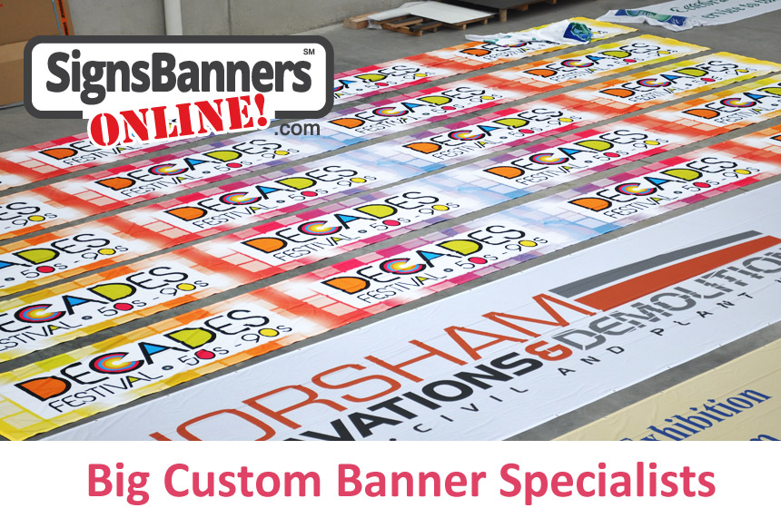 Big custom banner specialists, Signs Banners Online supply many companies with printed custom made and large big size banner signage prints.