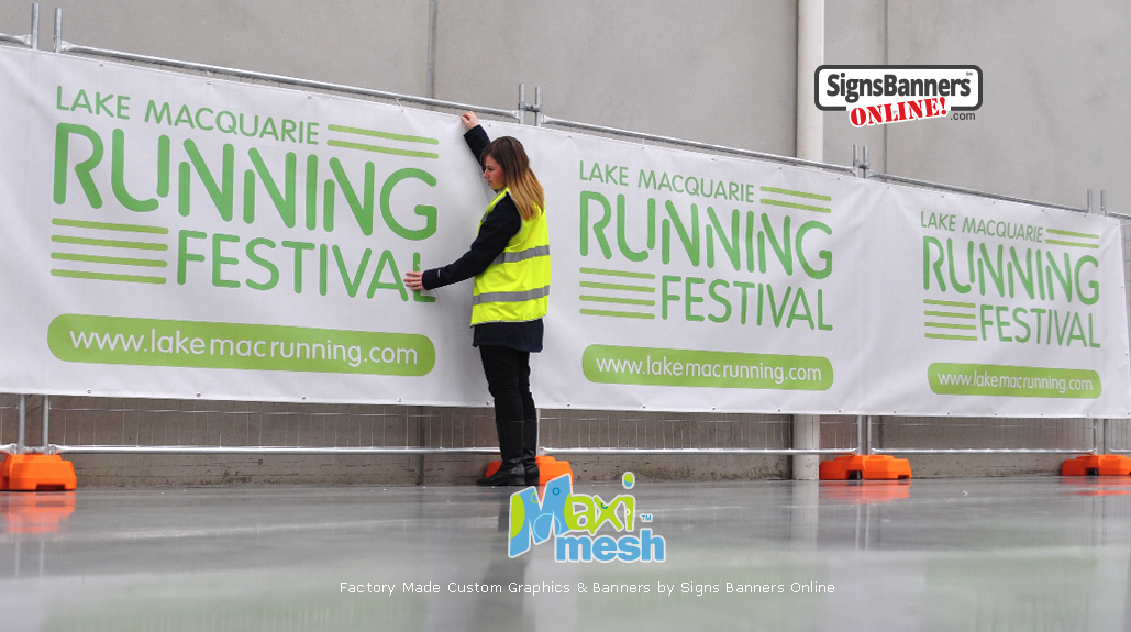 Maxi-Mesh is ideally suited to be used on event signage fence and management promotion.