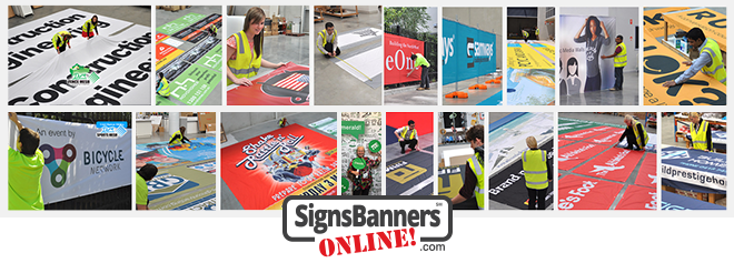 Montage of custom size banners and signs