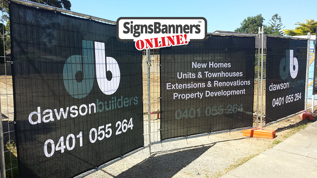 Fitted fence mesh banner printing signs on the gate of the development building land.