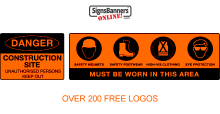 Free construction site logos and safe work logos printed on SILT Fencing wrap