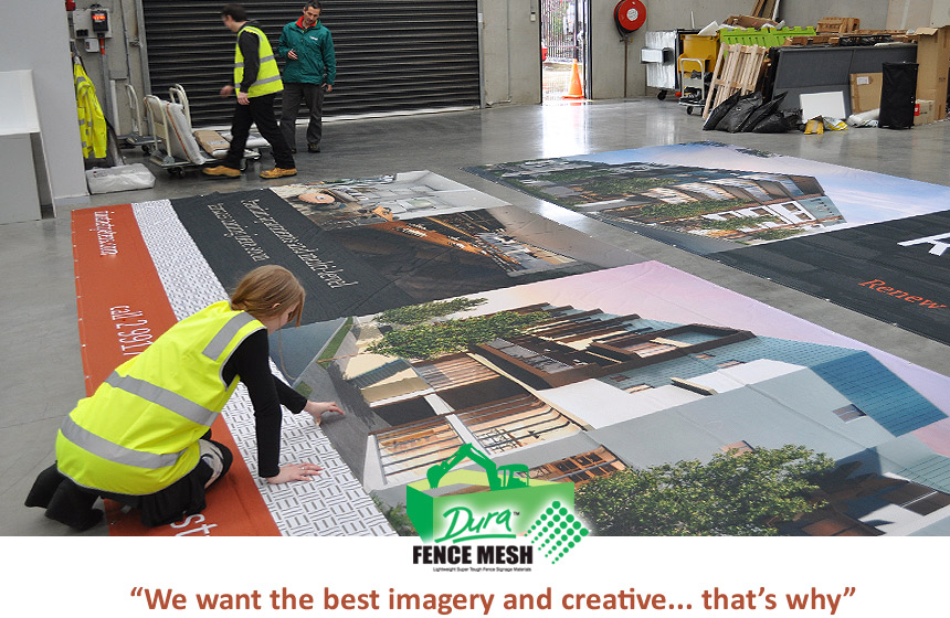 NY Imagery and creative banner signs with definition graphics come alive on DBFM mesh shade netting style prints.