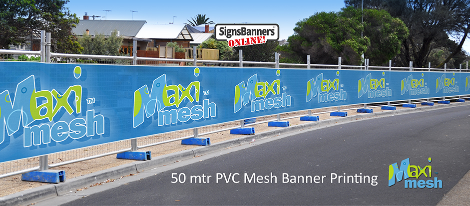 Now available in cheap 50 metre rolls, printed fence site wrap pvc shade cloth style banner signs are here.