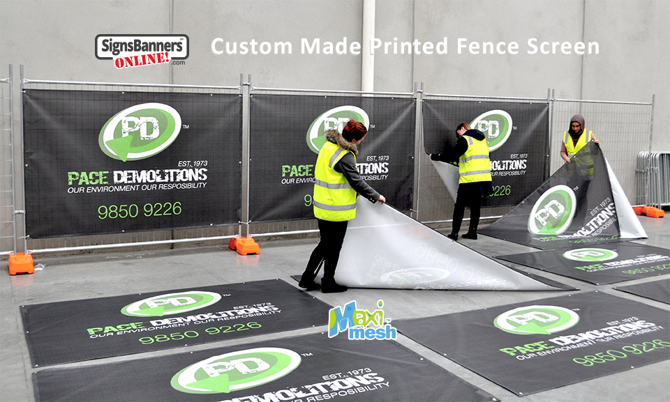 Custom made printed fence screens.