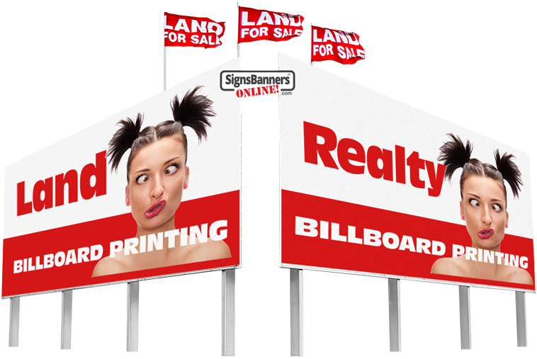 Land and Realty outdoor billboards with flags