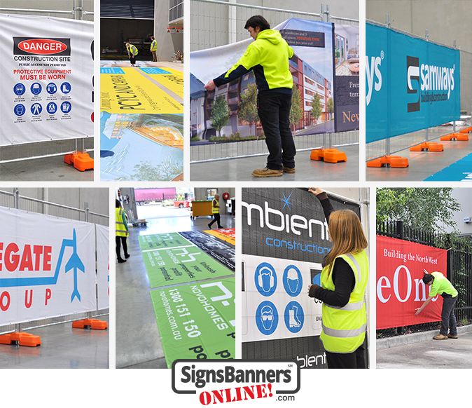 A montage of shade cloth printing in and out the sign print business for mesh direct to user