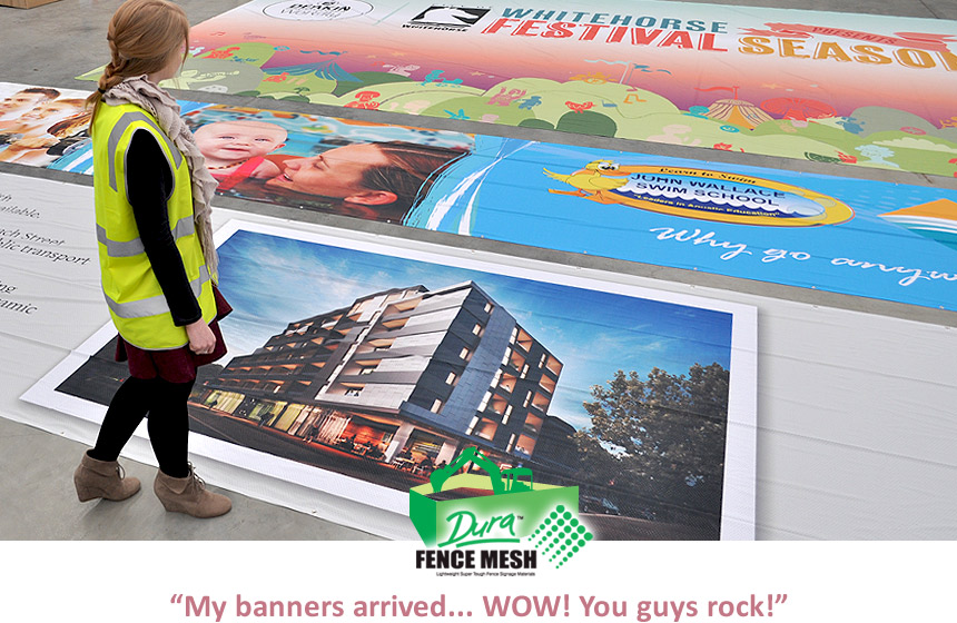 Signage Banners in color on mesh netting style material for printed advertising outdoor