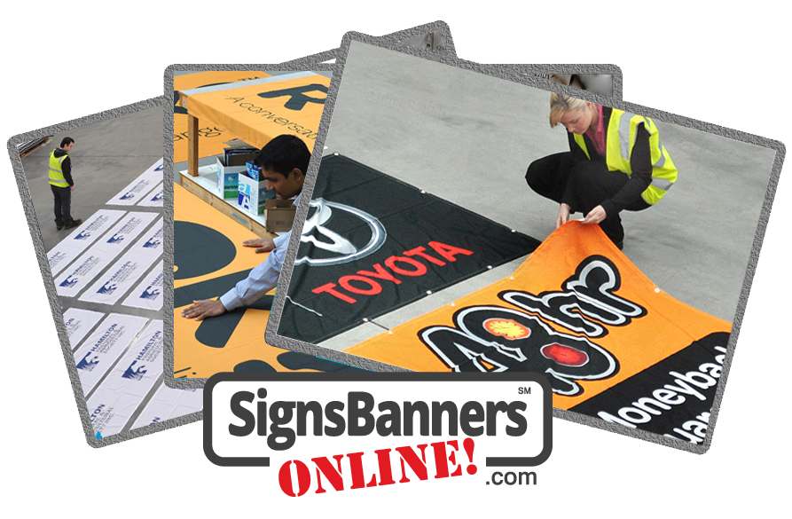 People inspecting the product pre-ship out of the web2print signs and banners plus logo