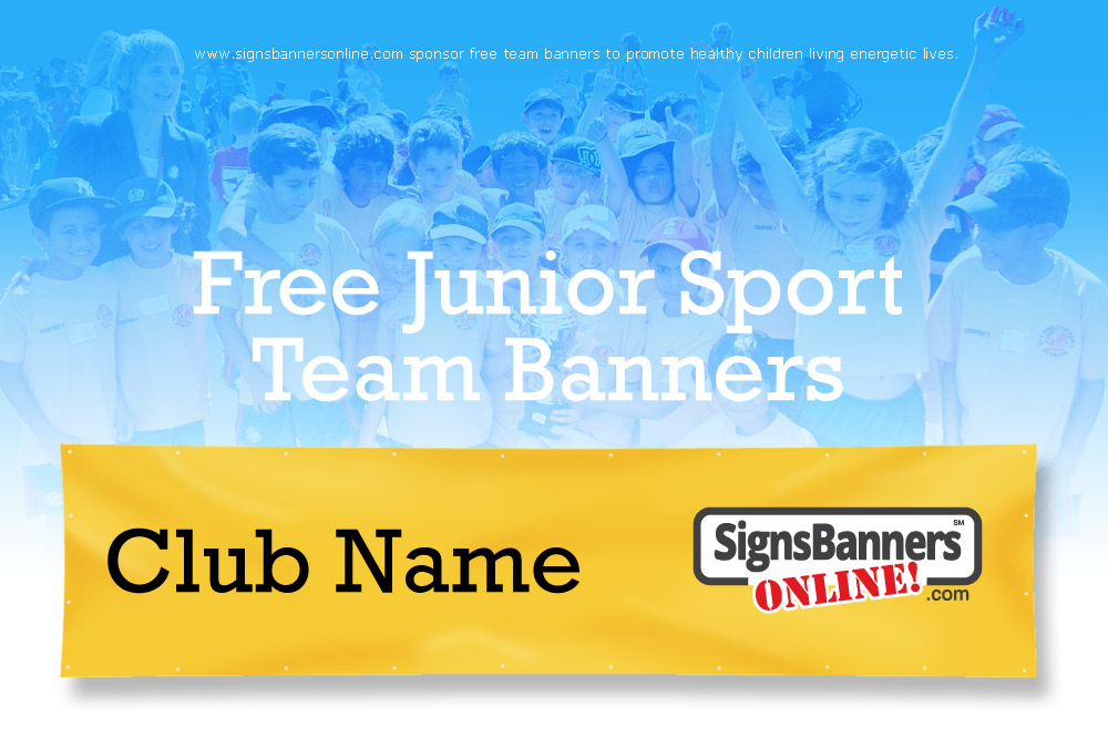 Free printed team banners for junior sporting clubs and teams. Add your club name.