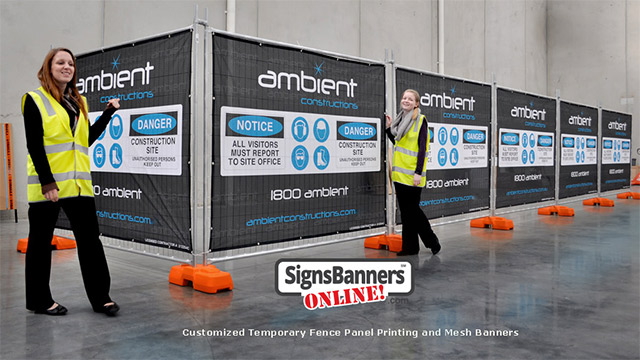 temporary fencing panels are being utilized for advertising space