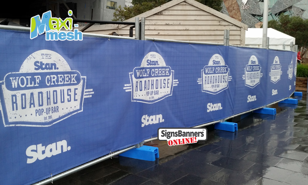 As used by leading promotional and marketing firms in Australia, Maxi-Mesh offers superb print coverage and privacy screening for a printed temporary fence banner sign display. Federation Square Melbourne