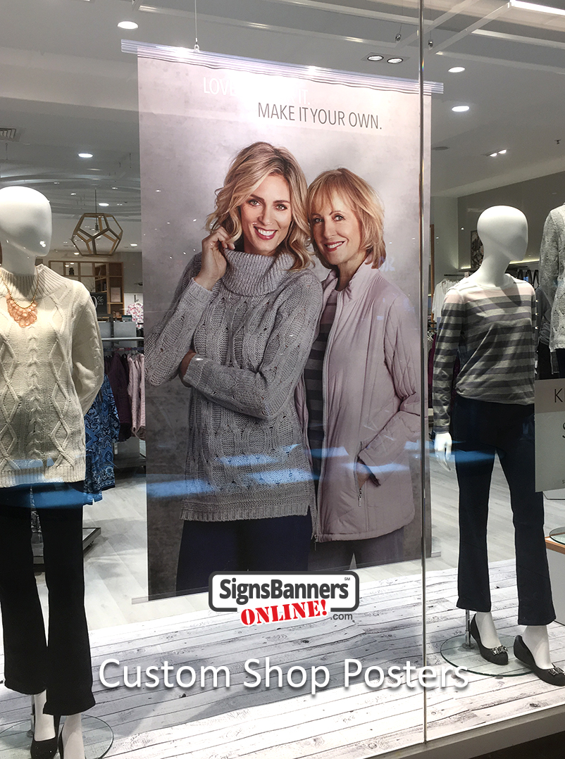 Large hanging custom pvc vinyl shop poster for fashion retailer - Dublin