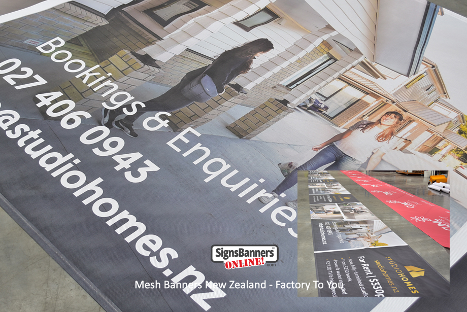 NZ wide format mesh banners with photographic imagery for real estate promotion