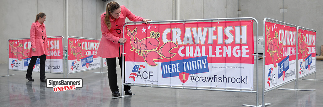 Showing the barricade event banners and their flexibility for crowd management advertising