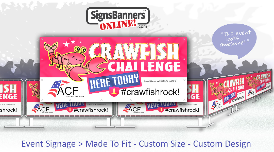 Concept design for Cajun festival events (printed banner signage on crowd control fence hire rental barriers)