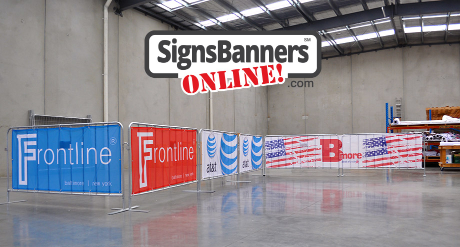 Scene of the factory making banner covers for event barricades used for crowd management and public advertising