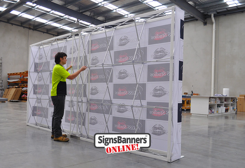 Custom size pop up fabric wall graphics and sizes you need for 3x3 media walls or larger. The factory can make any size.