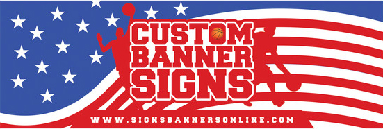 Stars n Stripes design on the custom banner sign with the website name. Red White Blue