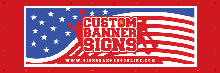 Custom Banner Signs. Red themed stars n stripes banner with sporting.
