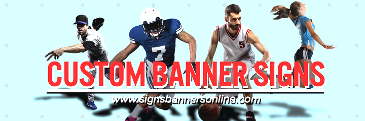 Custom Banner Signs.  pin camera effect of people in action during the sporting endeavor is good on the banner sign at big size.