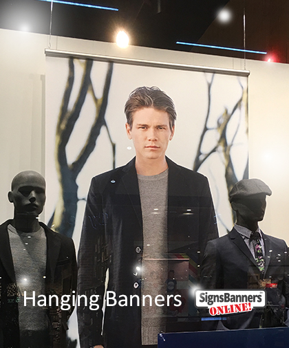 Hanging Banners for store signage and window visuals