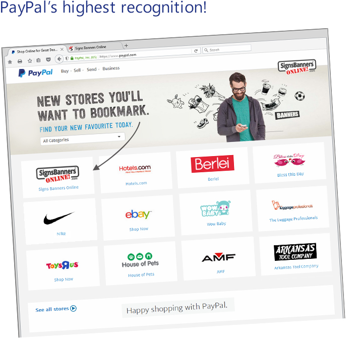 Recognition Award, Signs Banners Online is awarded PayPal