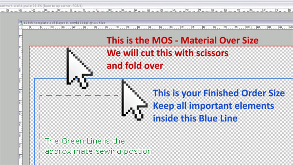 PS screenshot showing Material Over Size colors by the Easy Template Maker